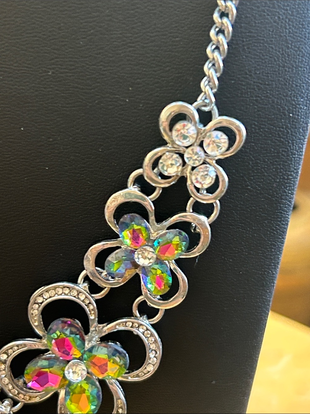 Multicolor Iridescent Glass Flower Statement Necklace - Picture 6 of 8